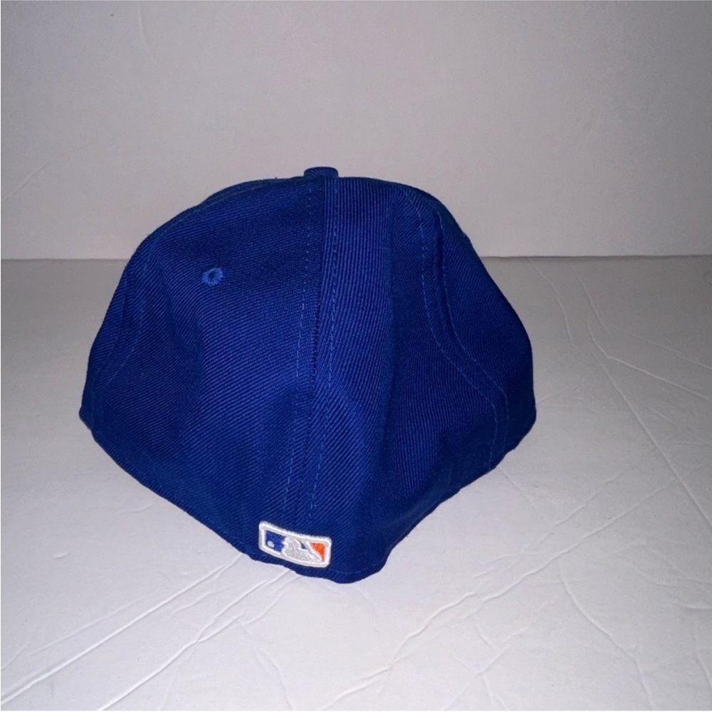 New Era NEW YORK METS fitted hat 7 3/8 BLUE With ORANGE white & blue logo EUC - Picture 7 of 7